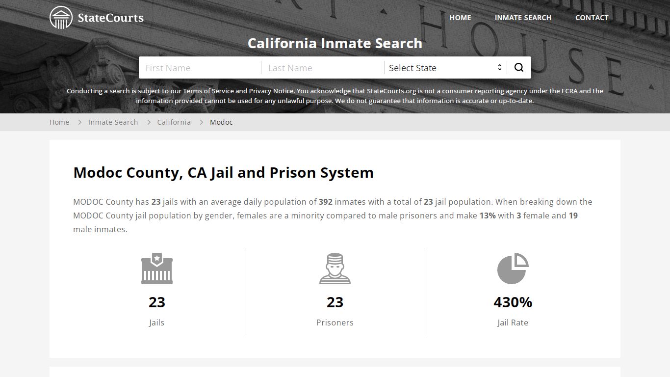 Modoc County, CA Inmate Search - StateCourts